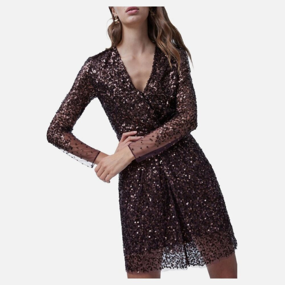 French Connection Sequin Dress - Size M/8 - Burgundy